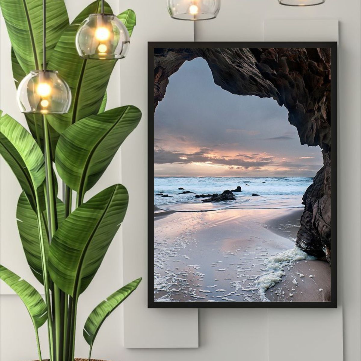 Ocean Cave Sunset Poster | Tranquil Beach View Wall Art