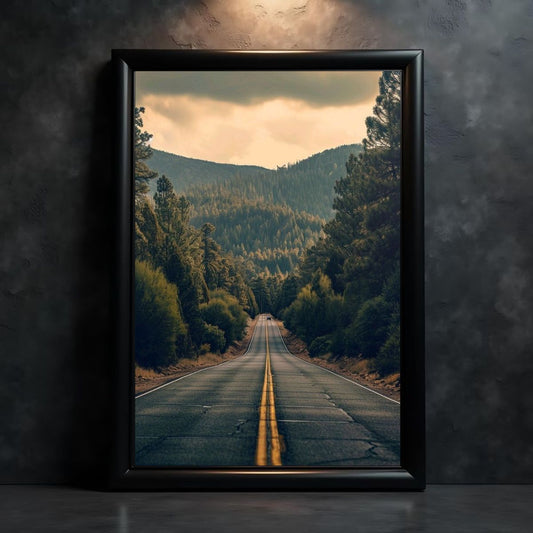 Mountain Road Poster | Peaceful Path Leading to Majestic Mountains