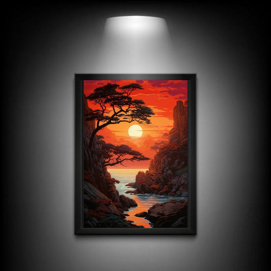Sunset Coastal Landscape Poster | Serene Ocean View Wall Art