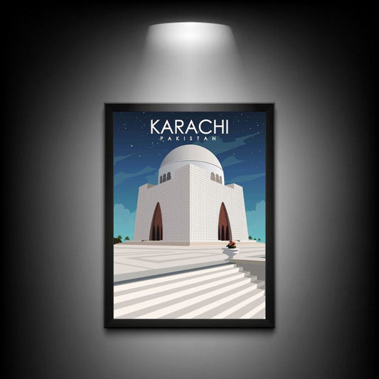 Karachi Landmark Wall Art | Tomb of Quaid-e-Azam Poster | Karachi-City of Lights