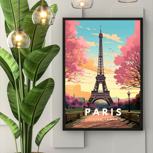 Paris Eiffel Tower Poster | Romantic Wall Art of Iconic France Landmark | Travelling